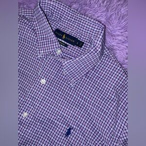 Ralph Lauren Men's Dress Shirt Purple White Check Long Sleeve Button-Down L